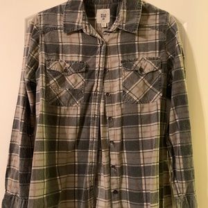 Billabong Gray Plaid Flannel Shirt - Size Large